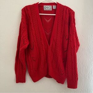 Vintage Nuggets Button Down Pointelle Knit Red Cardigan